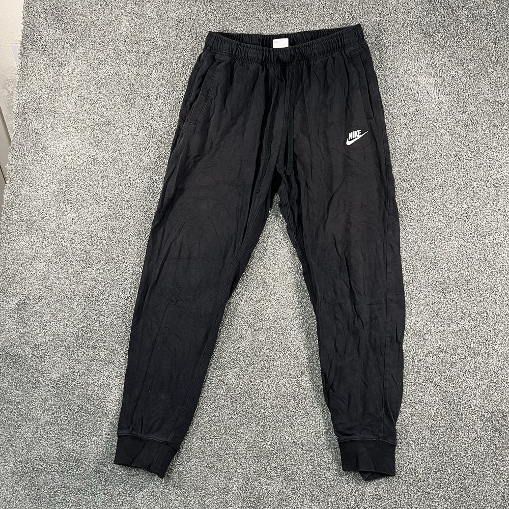 Nike Mens Medium Black Jogger Sweatpants Swoosh Athletic Drawstring Pants